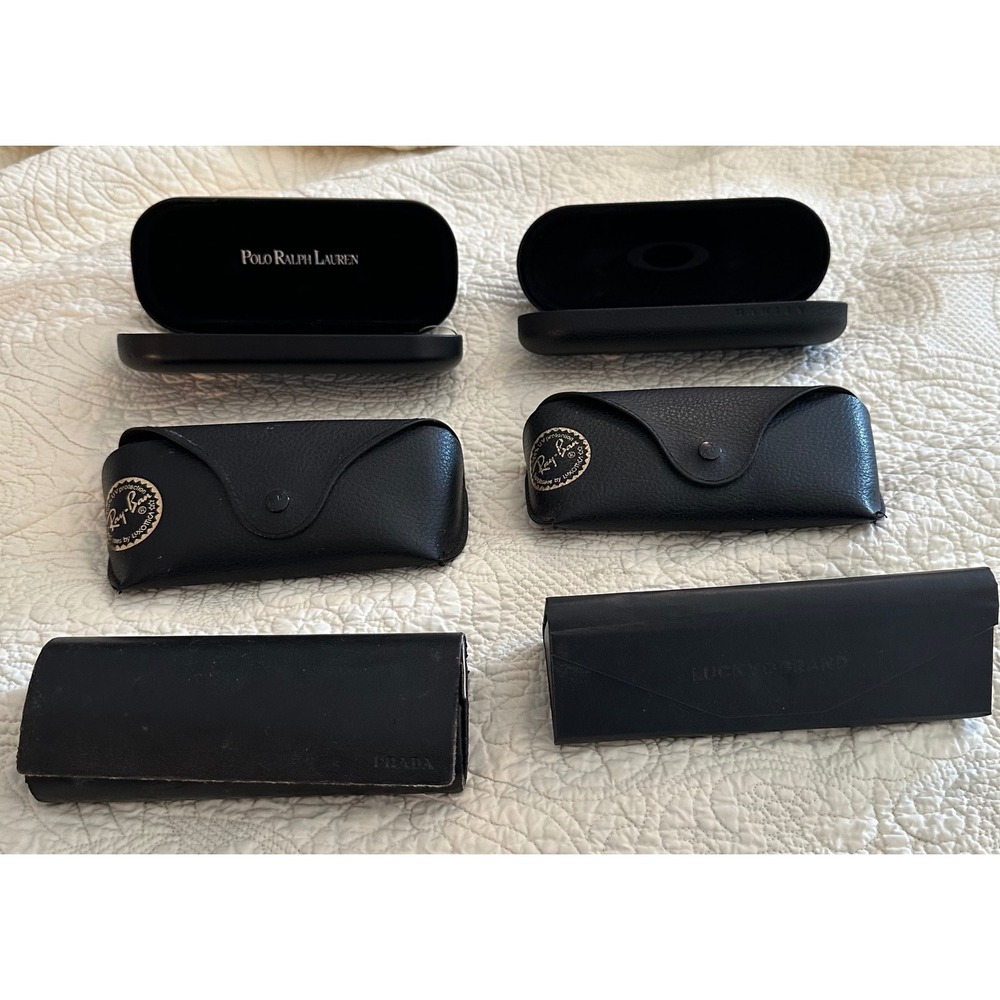 Lot of 6 Eyeglass Cases Ray-Ban Prada Polo Ralph Lauren Oakley Lucky Brand Black